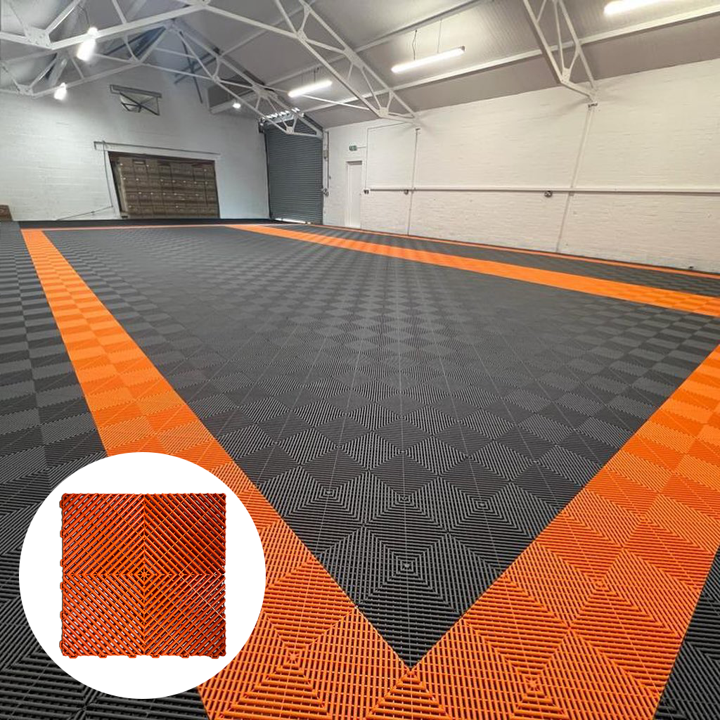 finished garage floor with interlocking tiles